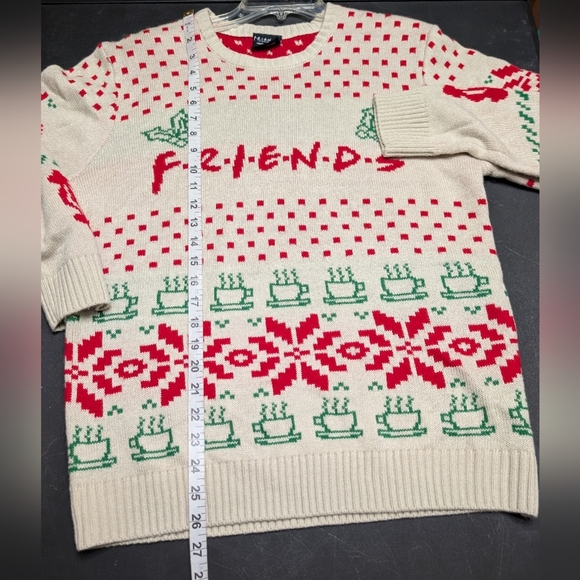 FRIENDS TV Show Beige and Green Patterned Christmas Holiday Ugly Sweater Unisex - Picture 5 of 7